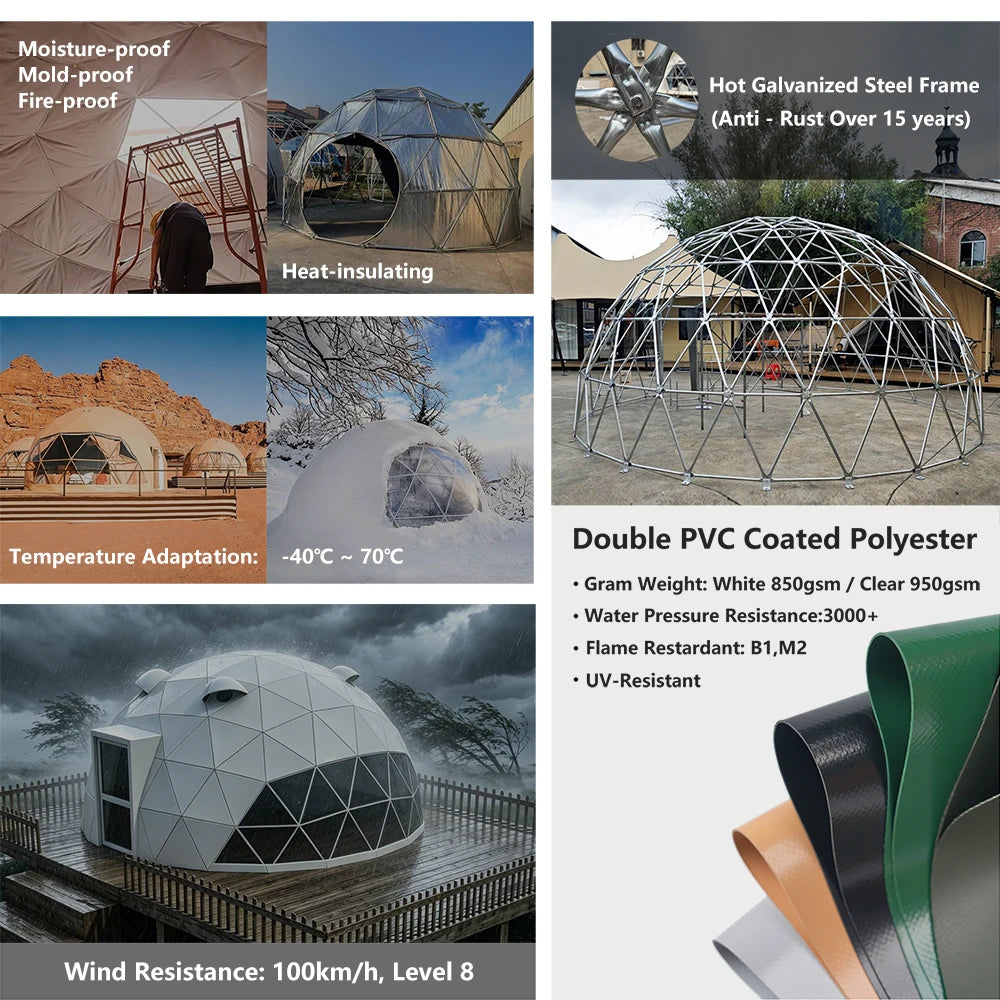 Waterproof Outdoor Exhibition Geodesic Dome Tent, Professional Galvanized Steel Round Shelter for Commercial Outdoor Activities