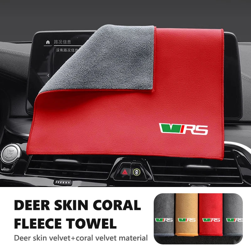 Super Absorbent Car Drying Towel Coral Velvet Cleaning Cloth For Skoda VRS Octavia 1 2 3 Rapid Kodiaq Karoq Fabia Kamiq Superb