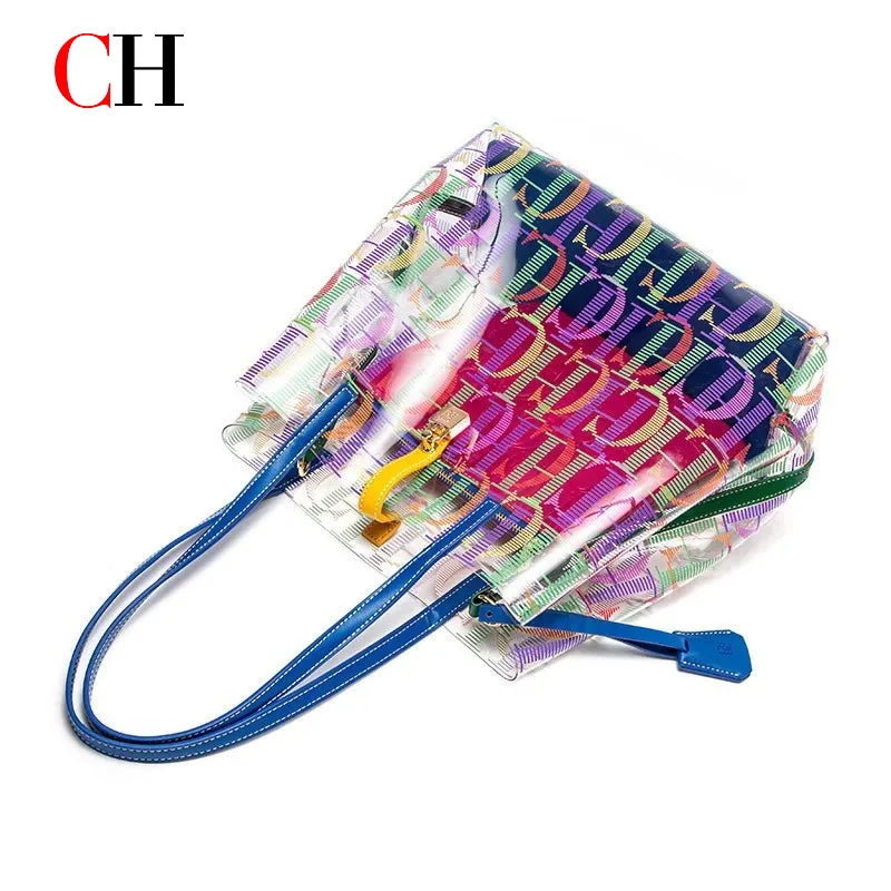 CH Transparent PVC Bucket Bag Women Colorful Jelly Tote Bags Small Crossbody Shoulder Handbag with Inner Pouch