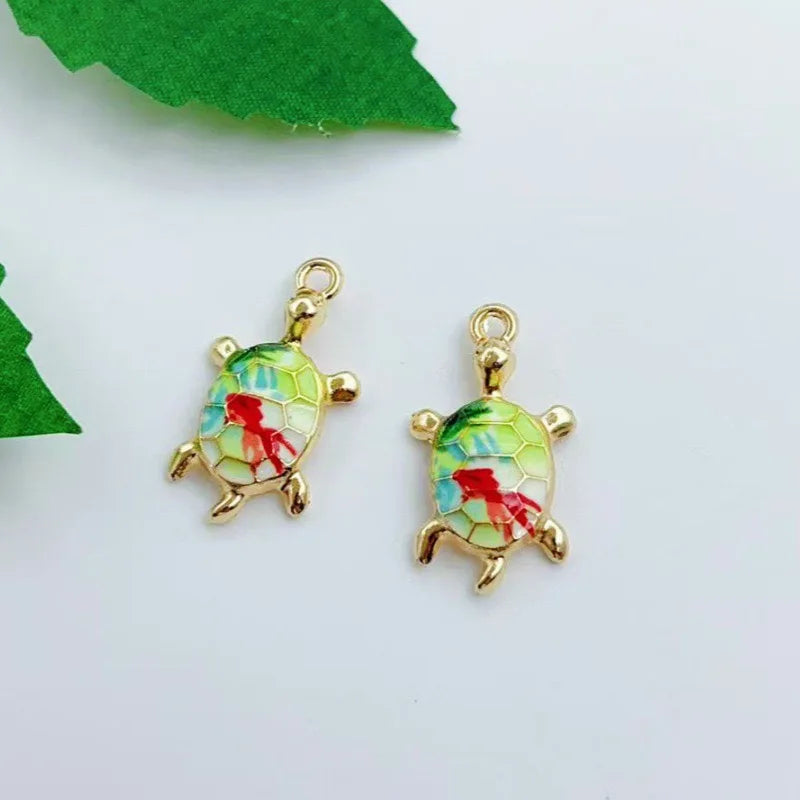 16pcs mixed with 16 cute oil drop printed ocean turtle DIY accessories pendant alloy accessories