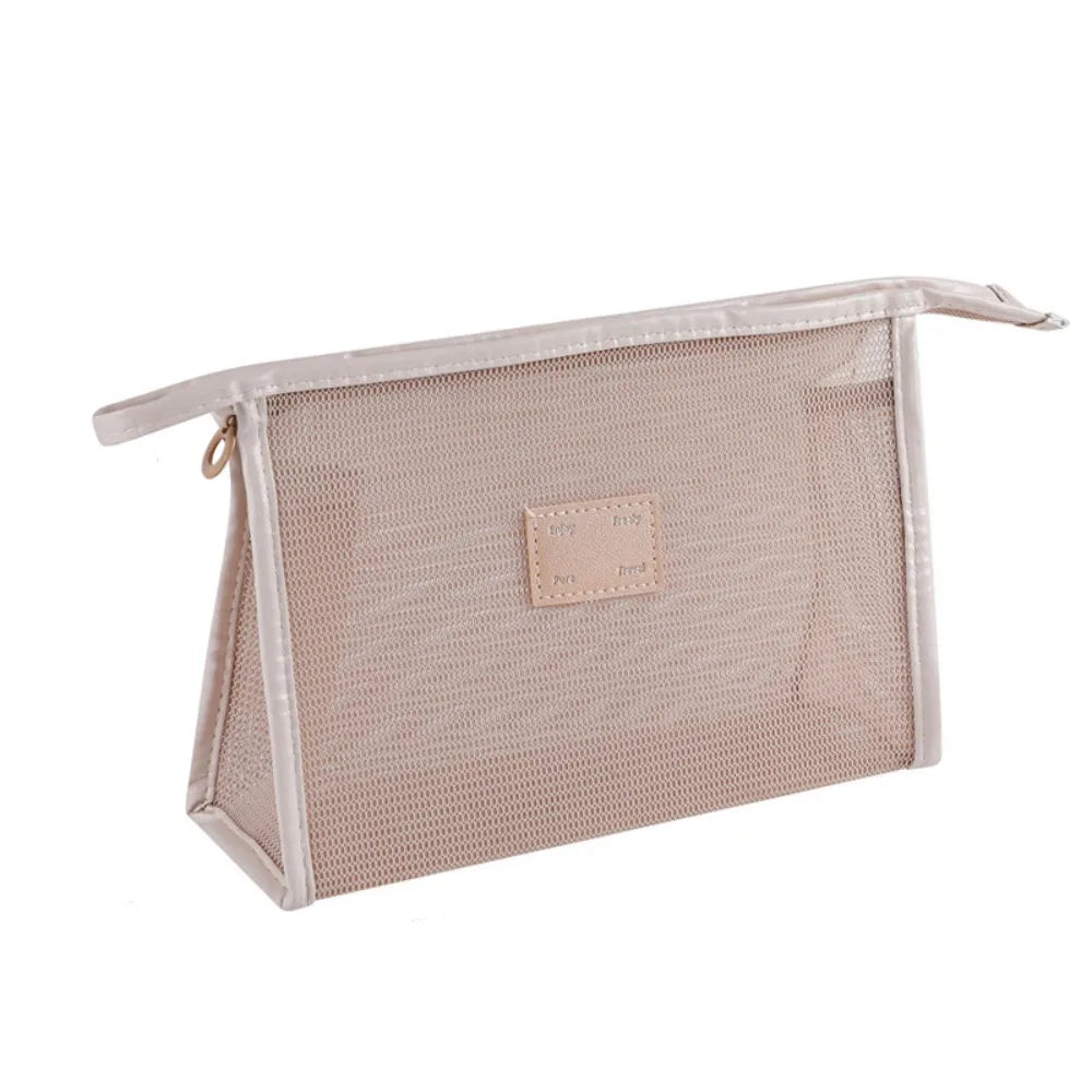 Portable Mesh Handheld Makeup Bag Lightweight Zipper Transparent Mesh Cosmetic Bag Square Large Capacity Cosmetic Cases