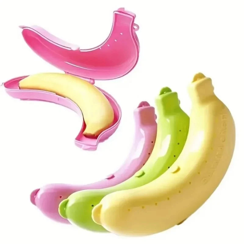Three Colors Portable Travel Banana Storage Box Plastic Fruit Banana Shaped Protective Case