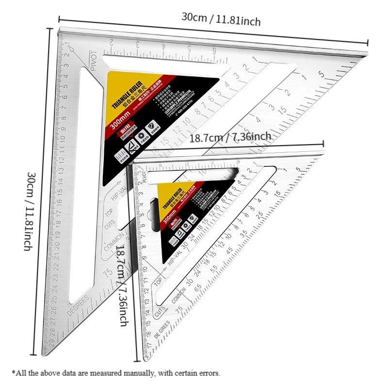 1pcs Triangle Angle Ruler Metric Aluminum Alloy Angle Protractor Triangular Measuring Ruler Woodwork Speed Square Triangle