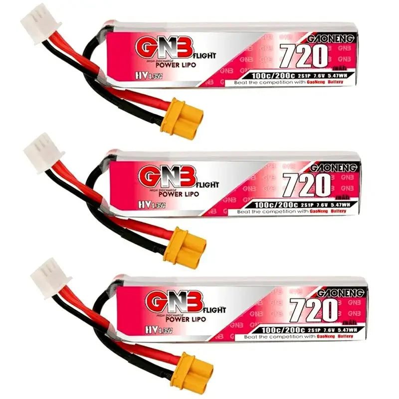 GAONENG GNB Lipo Battery 720mAh 7.6V 2S 100C 200C XT30U-F Connector For RC FPV Whoop Frame Kit Tinywhoop Racing Drone