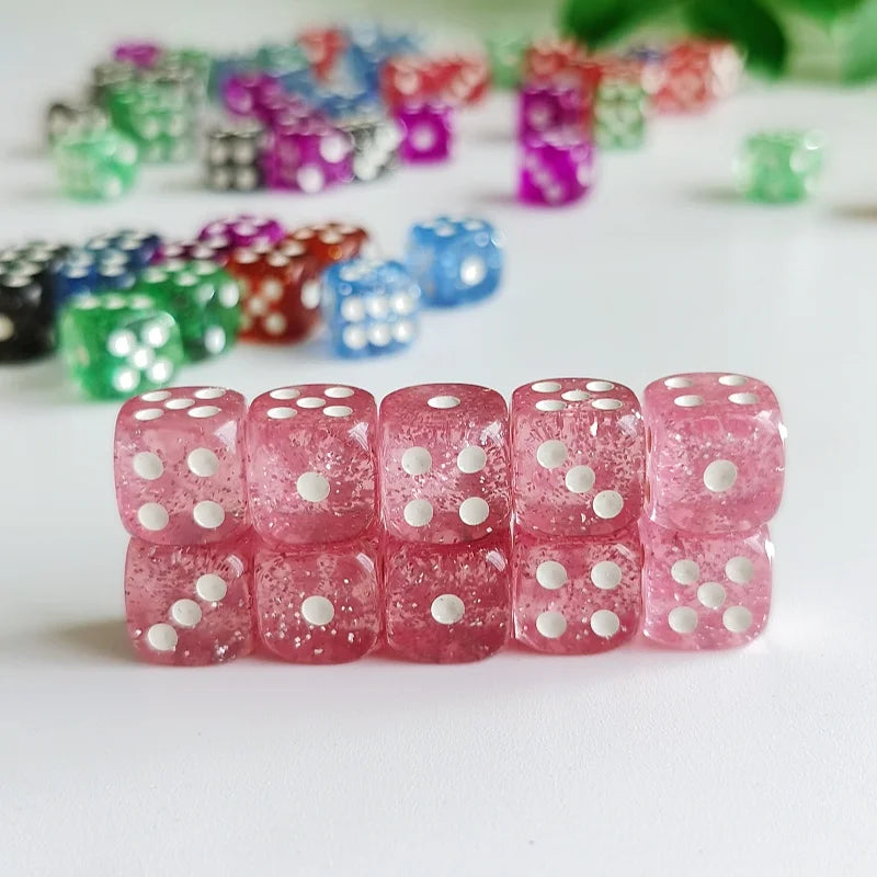 Set of 10pcs Glitter Dice Roller D6 6 Faces  12mm Casino Game Dice D6 Mini Dice in OPP Bag For Table Board Game
