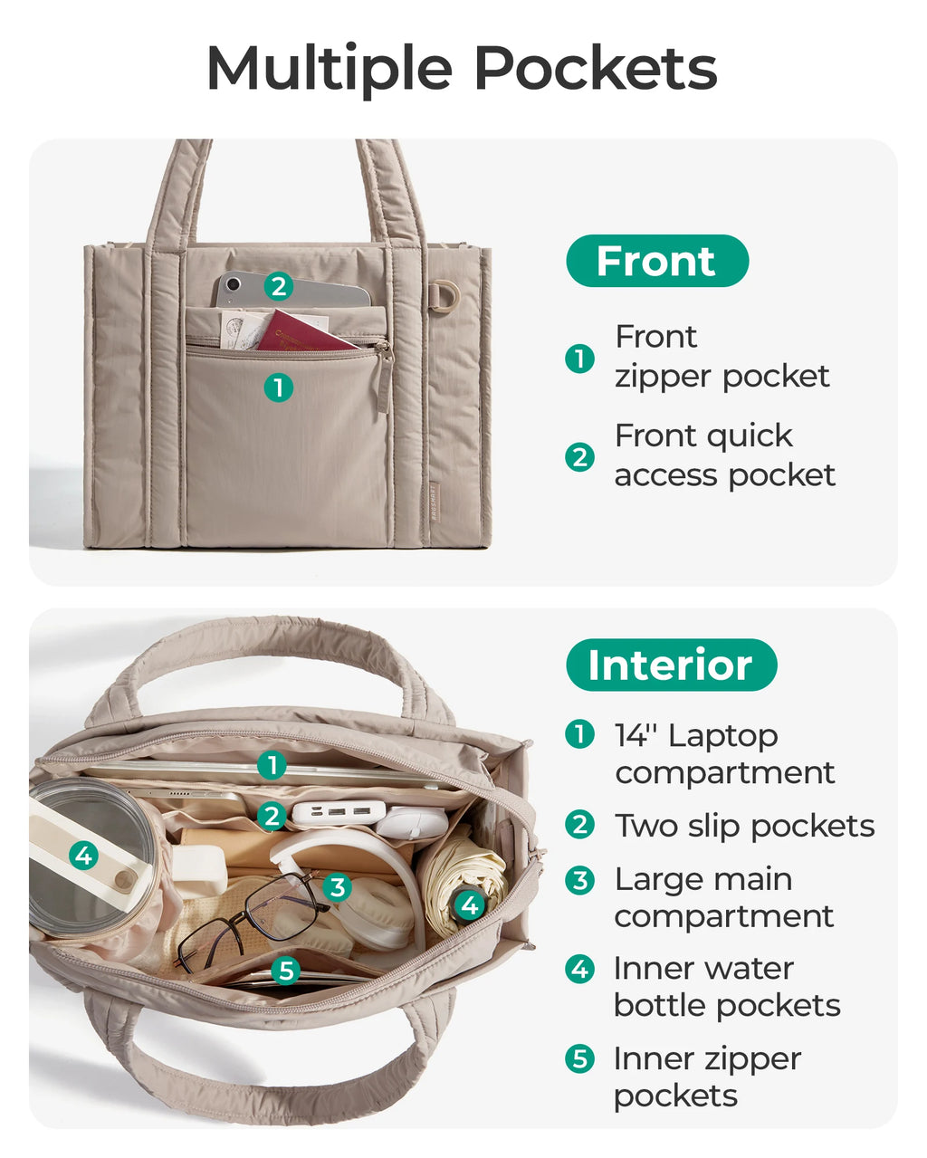 BAGSMART Women Tote Bag for Travel Work College Large Capacity Casual Commuting Crossbody Bag Lightweight Handbag with Zipper