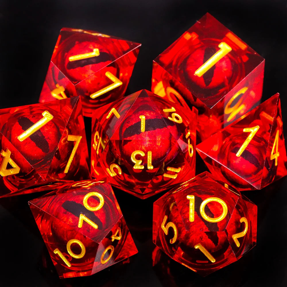 Dragon Eye Dice Set with Full Liquid Core & Sharp Edge | for D&D, Pathfinder RPG | Metallic Resin Dungeon Master Dice | for Gift