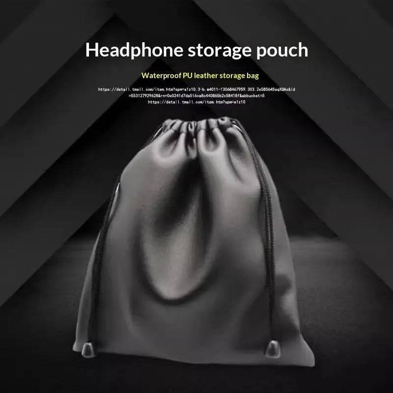 Durable Black Dust-proof Drawstring Bag Draw String Bag Headphone Bags PU Leather Headset Bag Durable Multi Purpose Storage