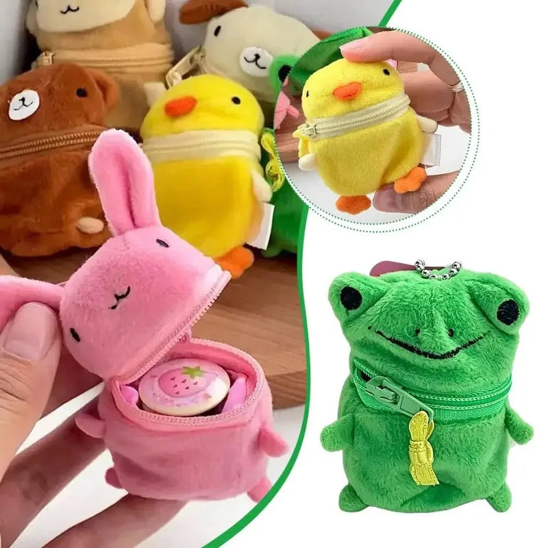 Cute Pink Fluffy Rabbit Coin Purse Keychain Cartoon Plush Doll Bag Charm Kawaii Mini Wallet Pendant Festival Gift