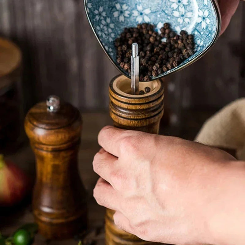 NEW Classical Oak Wood Pepper Spice Mill Grinder Set Handheld Seasoning Adjustable Mills Grinder Ceramic Grinding Core Tools Set