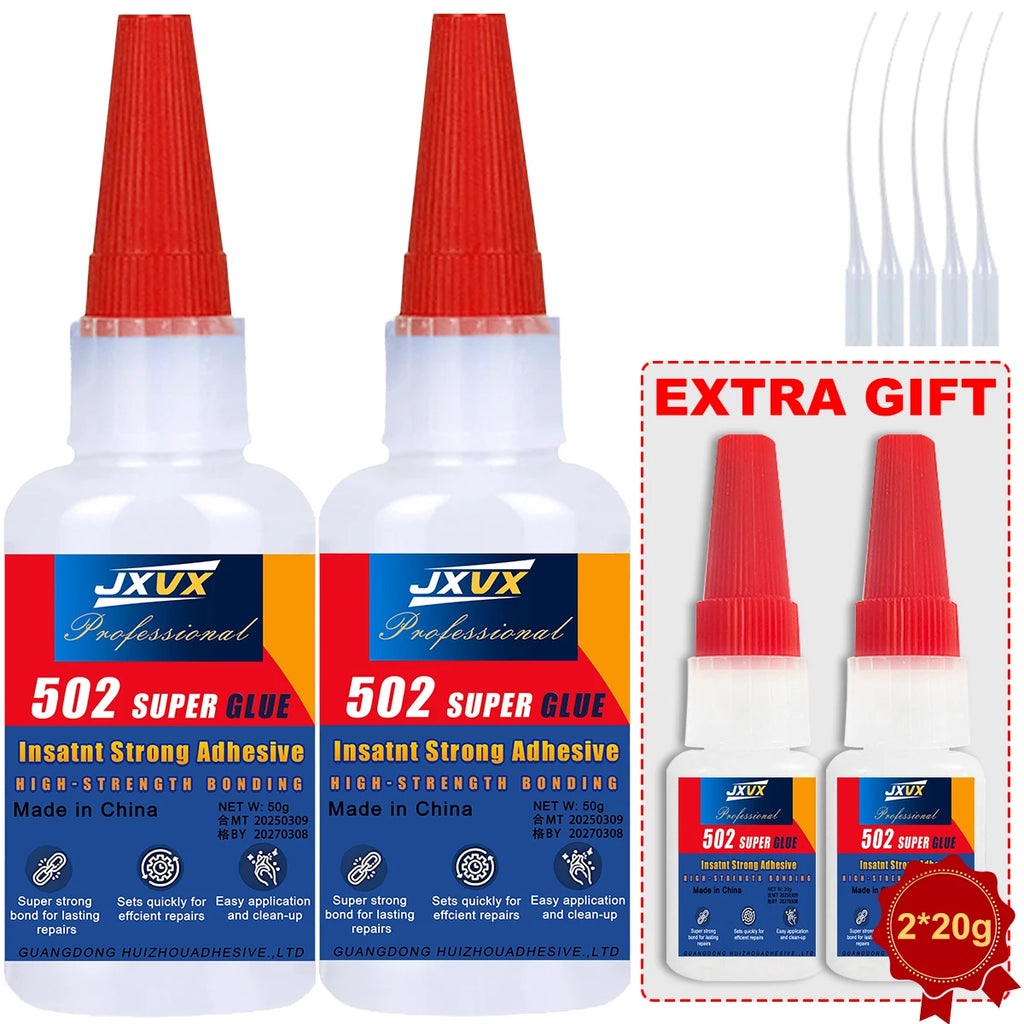 JXVX 50g 4pcs 502 Instant Strong Adhesive Super Liquid  Cyanoacrylate Universal Instant Glue for Resin Ceramic Metal Glass Fast Dry Glue,waterproof super glue extra strong.