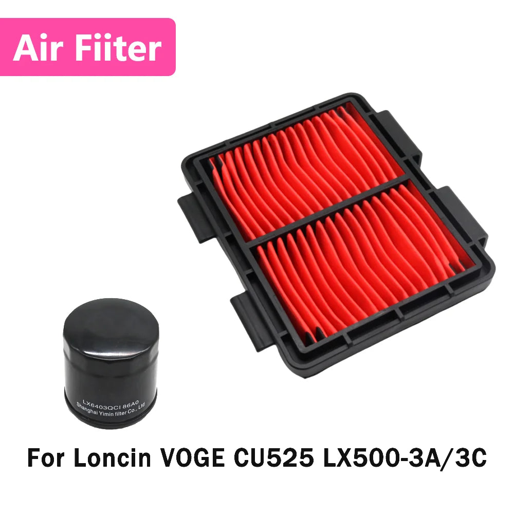 For Loncin VOGE CU525 CU 525 LX500 LX 500-3A 3C Motocycle Air Filter Cleaner Drive Element Oil Filter Intake Cleaner