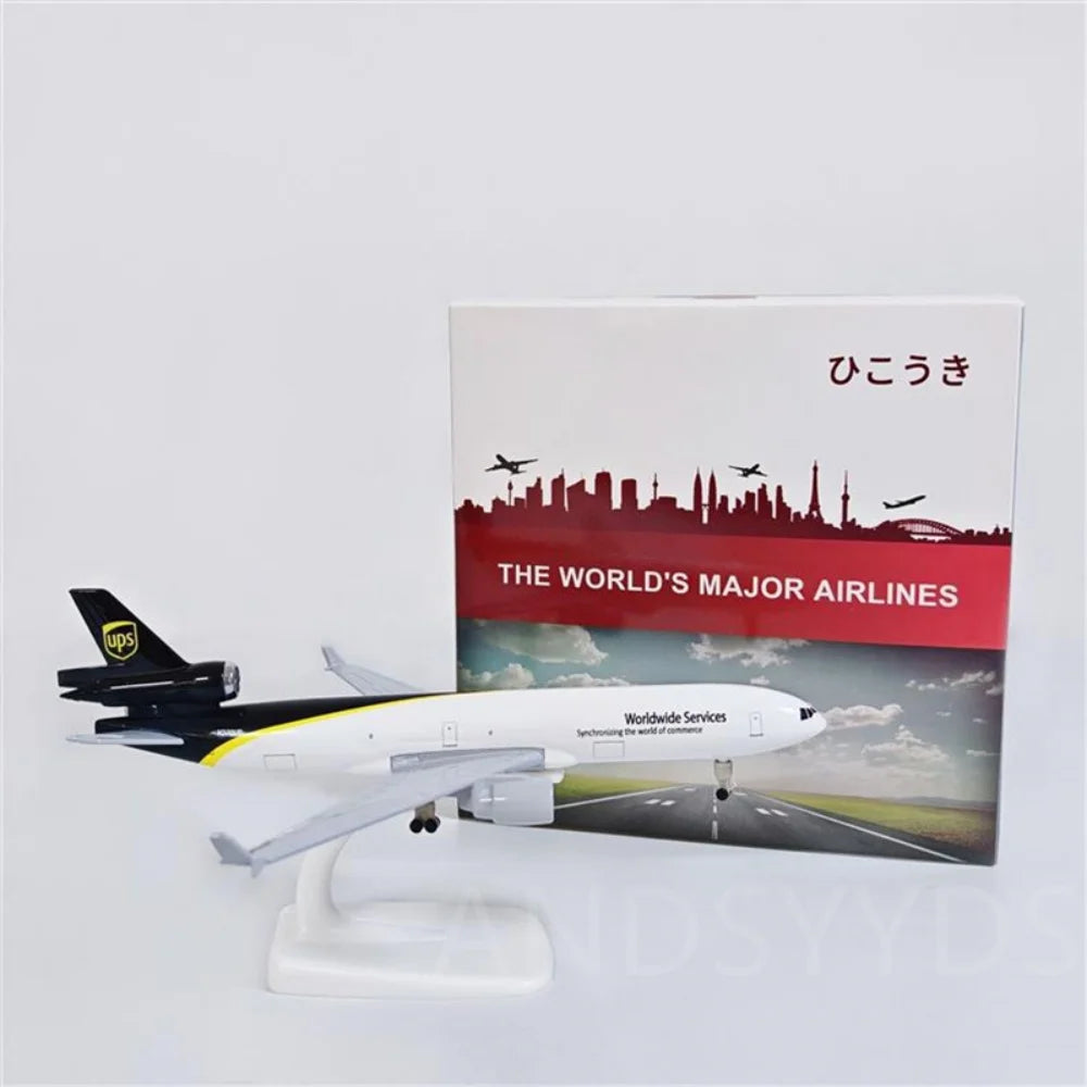 20cm Model Aircraft Diecast Alloy UPS Cargo Airlines MD-11 Simulation Airplane Scale 1:400 Children Educational Toys With Stand