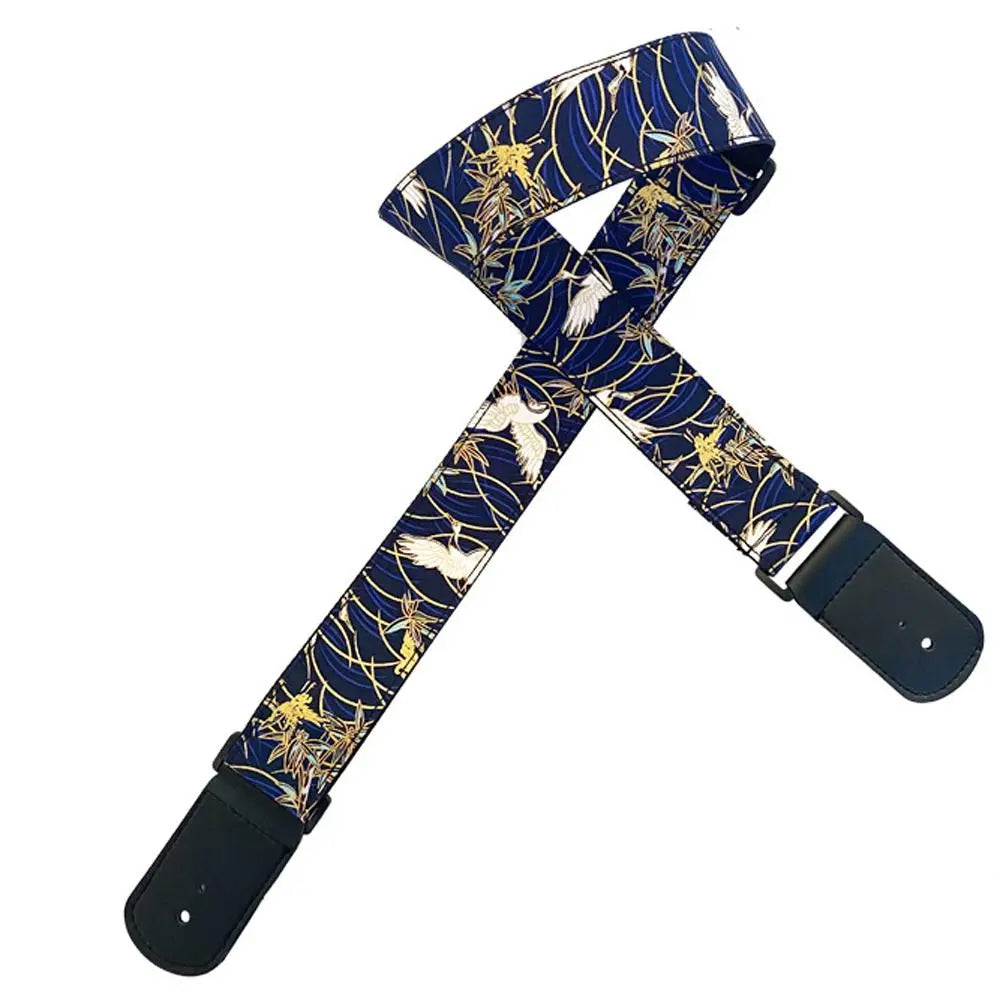 Vintage Guitar Strap Embroidered Print Red Crowned Crane Electric Guitar Belts Waves Ethnic Style Guitar Shoulder Belt Ukulele