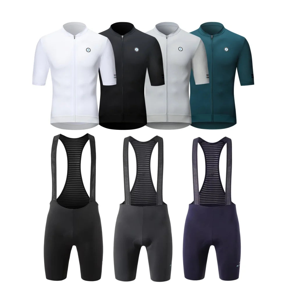 ZRSE Men's Short Sleeve Jersey & Padded Bib Shorts Set Quick Dry Breathable Lean Lightweight for Road Bike MTB Gym Sports