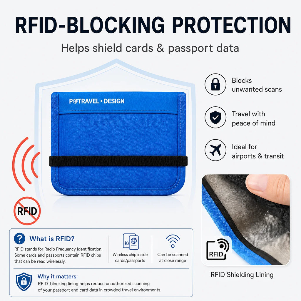 RFID Blocking Travel Wallet Passport Holder Multifunction Credit Card Case Men Women ID Document Organizer Anti-Theft Pouch