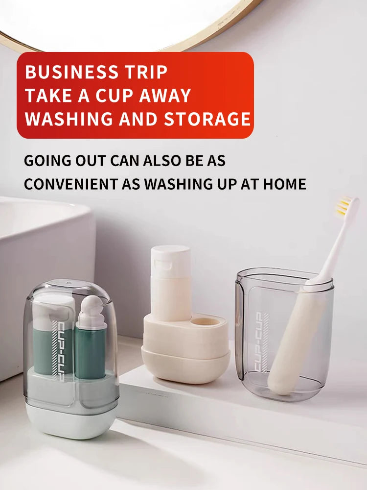 3 in 1 Travel Grooming Set - Portable Mouthwash Cup, Toothbrush, Toothpaste Storage Box - Essential Multifunctional Mini