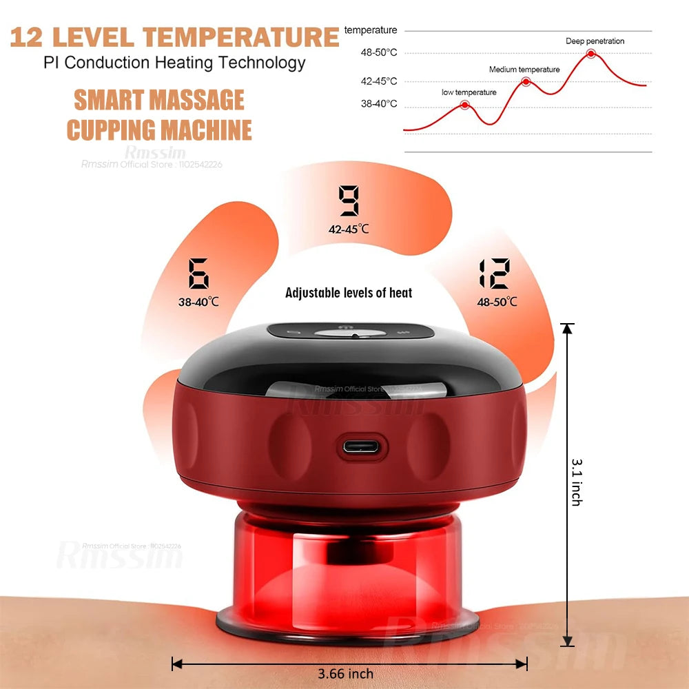 Smart Vacuum Cupper Body Cupping Scraping Massager Electric Heated Suction Cup Device Back Neck Arm Massager Relieve Fatigue