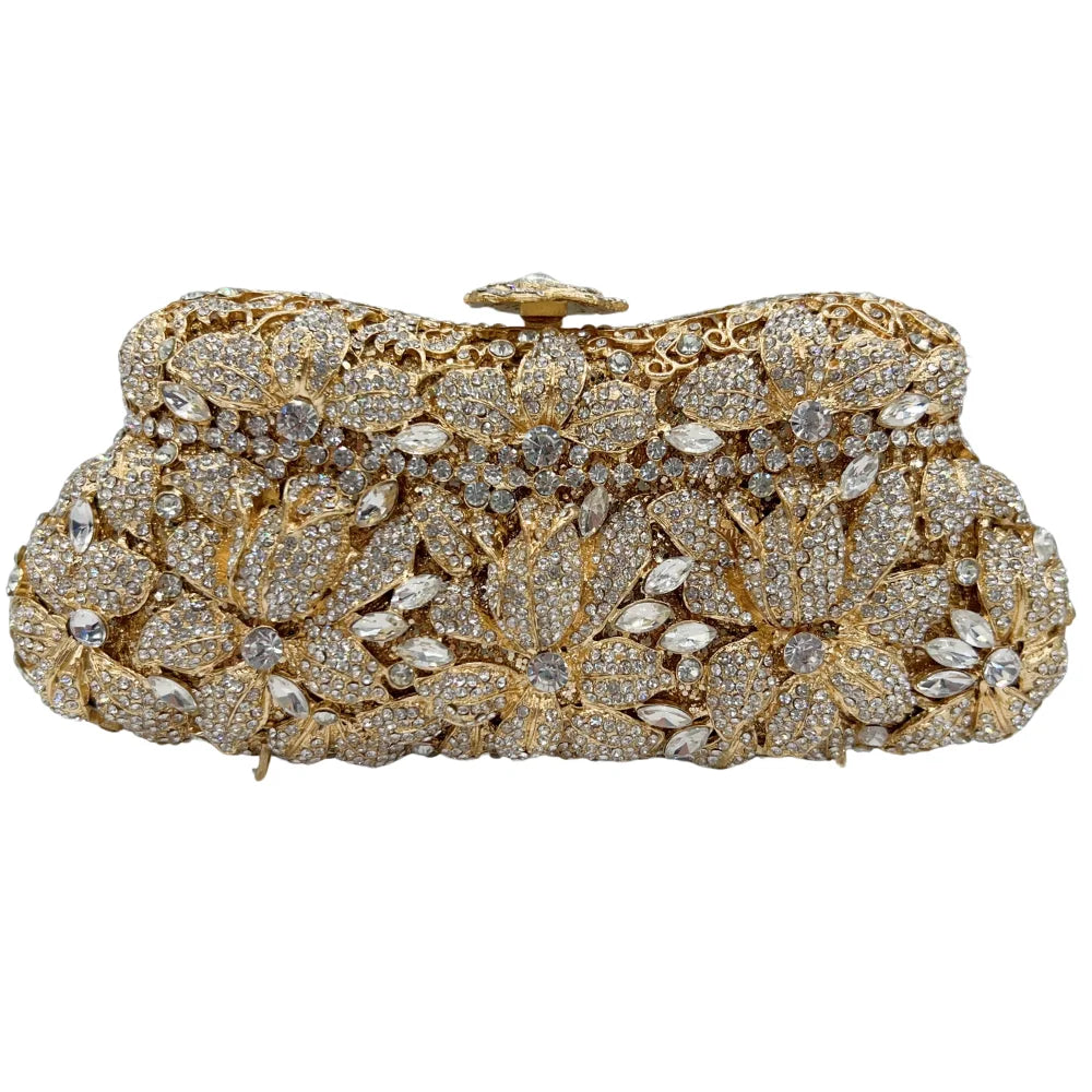 High Quality Flower Hollow Diamond Wedding Dinner Ladies Diamond Chain Bag Evening Bag