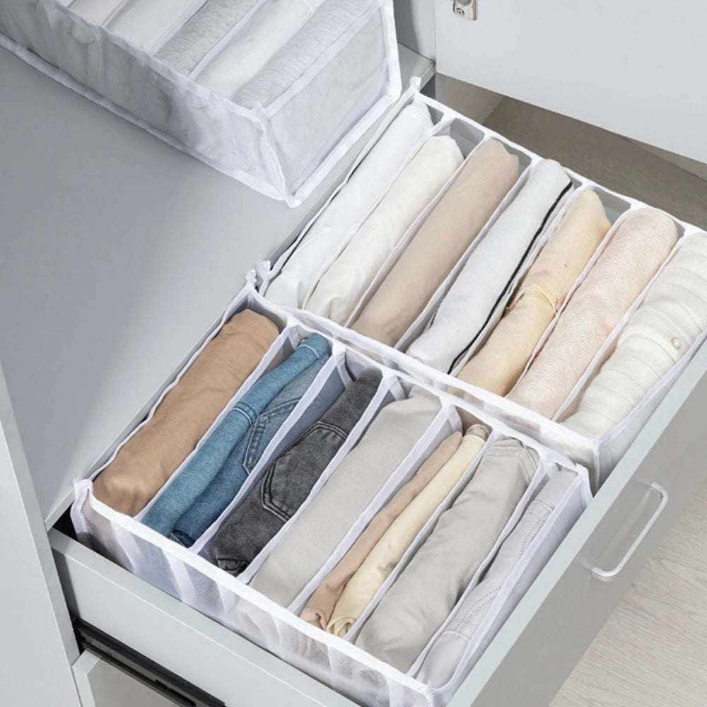 7 Grids Closet Clothes Storage Boxes Foldable Jeans Pants Storage Box Cabinet Drawer Organizer Jeans Socks Separation Organizer