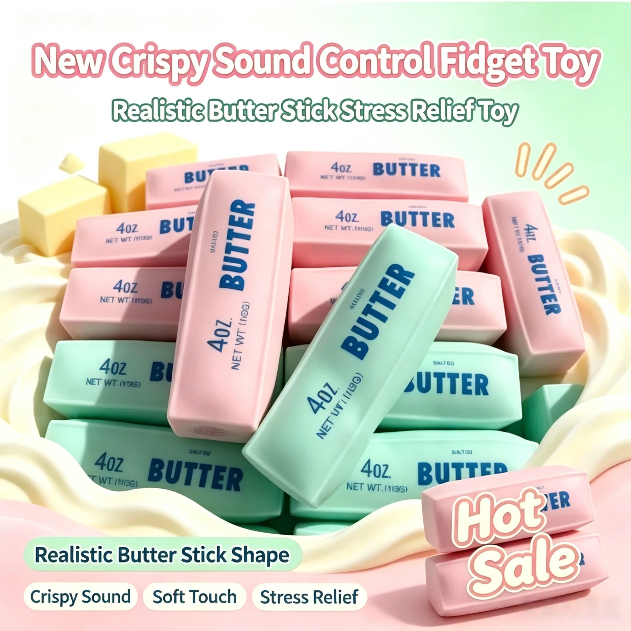 Butter Stick Squishy Stress Ball Fidget Toy Crunchy Squeeze Toy Round Blocks Filled ASMR Anti Stress Release Hand Relax Gift Toy