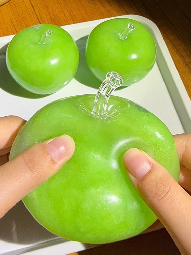 Green Apple Slushie Squishy Fidget Toy Crunchy Moldable Non-Bounce Sensory Stress Reliever Medium Grip Strength Slow Rising Gift