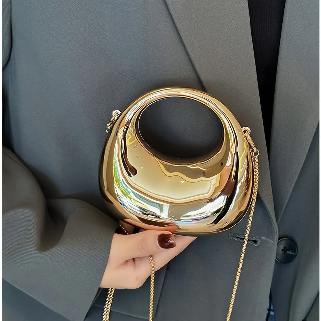 New Acrylic Metallic Gloss Half Moon Party Banquet Bag Women's Luxury Handbag Chain Crossbody Bag Small