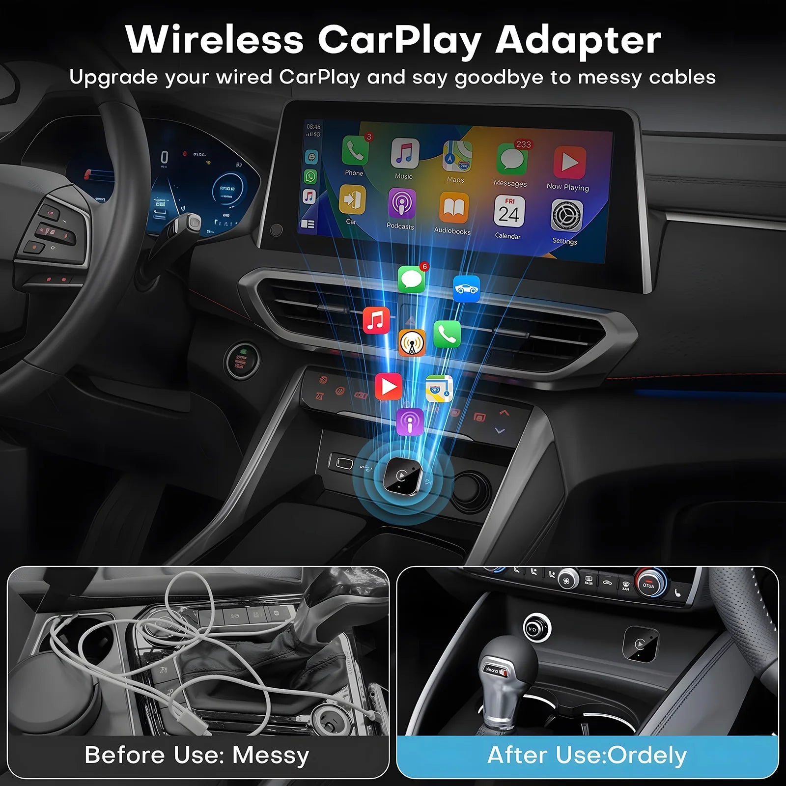 USB C Wireless CarPlay & Android Auto Adapter, Wired to Wireless Dongle，Compatible with iPhone & Android Smartphones.