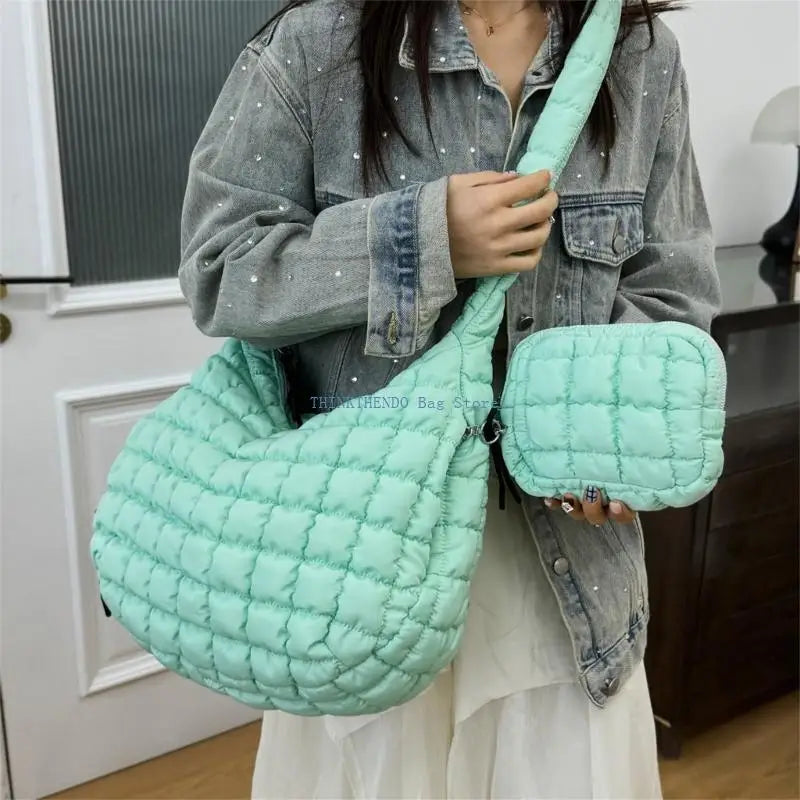 340D Quilted Puffer Bag Set for Women Lightweight Spacious Crossbody Satchel Purse