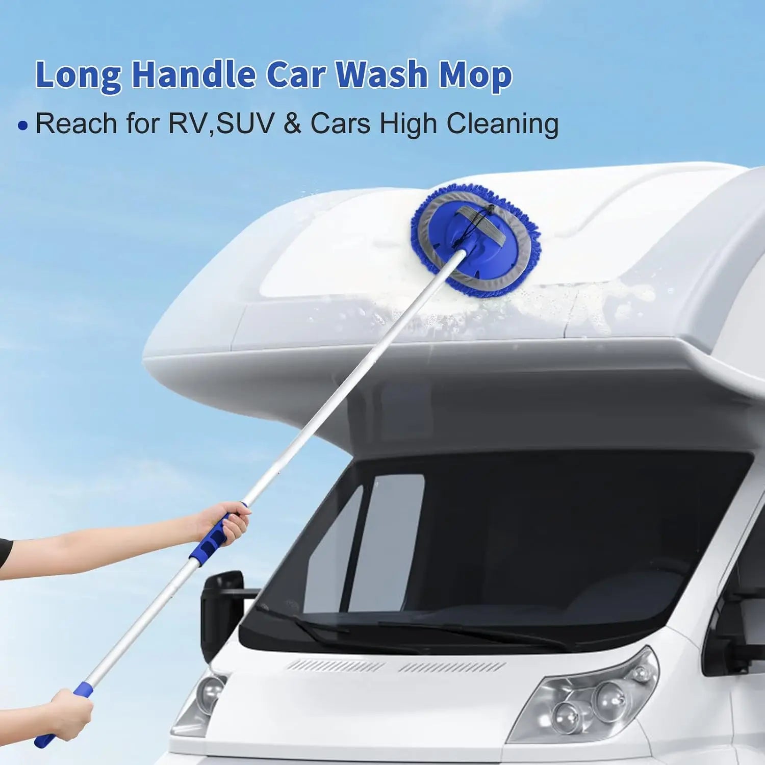 Car Wash Brush Kit, 67'' Long Handle Chenille Microfiber Mop Mitt Scratch-Free Detailing Cleaning Tool for Car RV Truck Boat