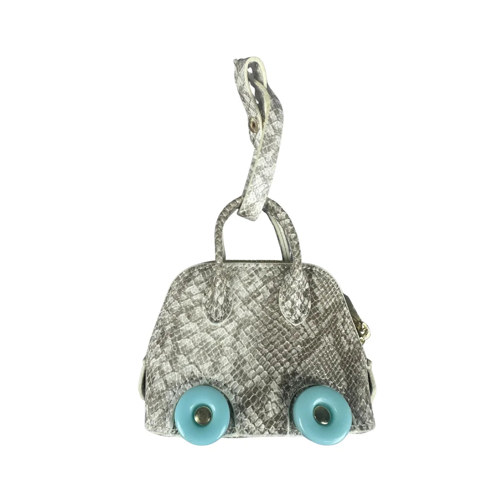 Leather Snake-Embossed Mini Bag-Earphones & Lipstick Pouch with Contrast Color Wheels-PU Leather-Bag Charm-Ideal Gift For Women