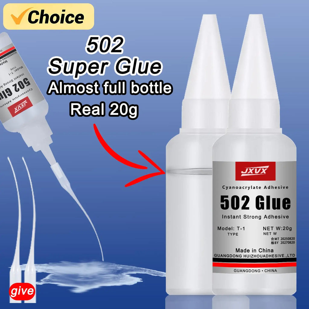 Net Weight 20g 502 Super Glue Instant Quick-drying Cyanoacrylate Adhesive Leather Rubber Glass Wood Metal Strong Bond Liquid Glue Tool Universal Quick-Drying Repair Adhesive.