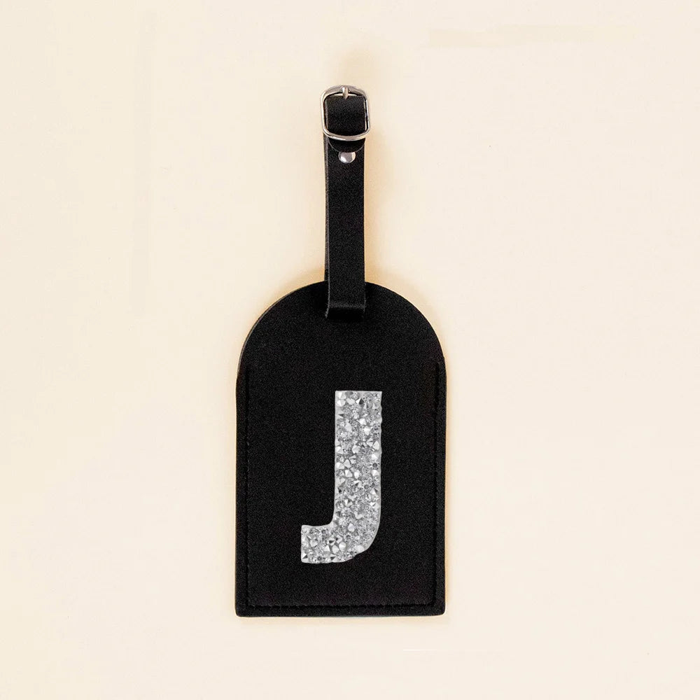 Initial Rhinestone A-Z Monogram PU Leather Luggage Tags for Suitcase Travel Accessorie Baggage Handbag Tags Bag Label Tag Gifts