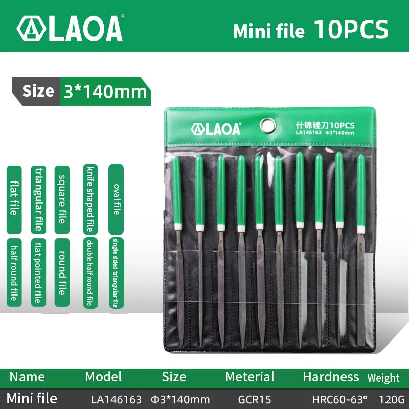LAOA 6pcs/set&10pcs/set Mini File Set Small File Coarse Teeth Square File Half Round File Triangle File Polishing Tool