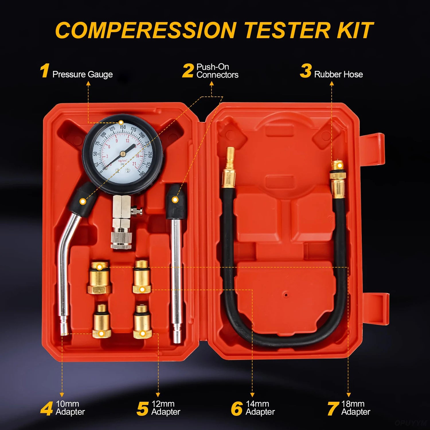 0-300 PSI Petrol Gas Engine Cylinder Pressure Gauge Automotive Tool for Motorcycle Car Truck Compression Tester Kit