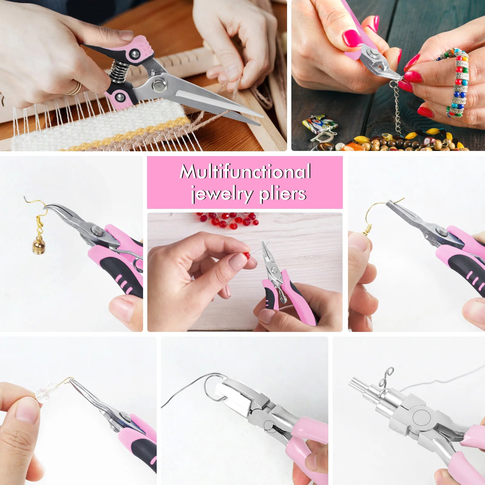 NEWACALOX Mini Jewelry Pliers Carbon Steel Jewelry Plier Sets Round Curved Needle Nose Beading Tool Kit for DlY Jewelry Making