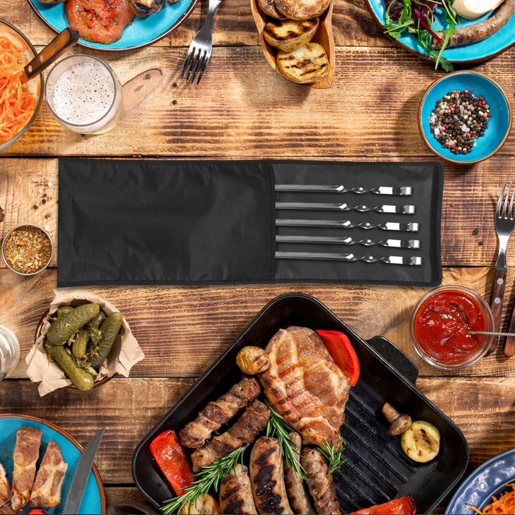 BBQ Tools Case Large Capacity BBQ Utensils Storage Bag Oxford Cloth Skewer Carry Case for Outdoor Grilling Picnic Camping