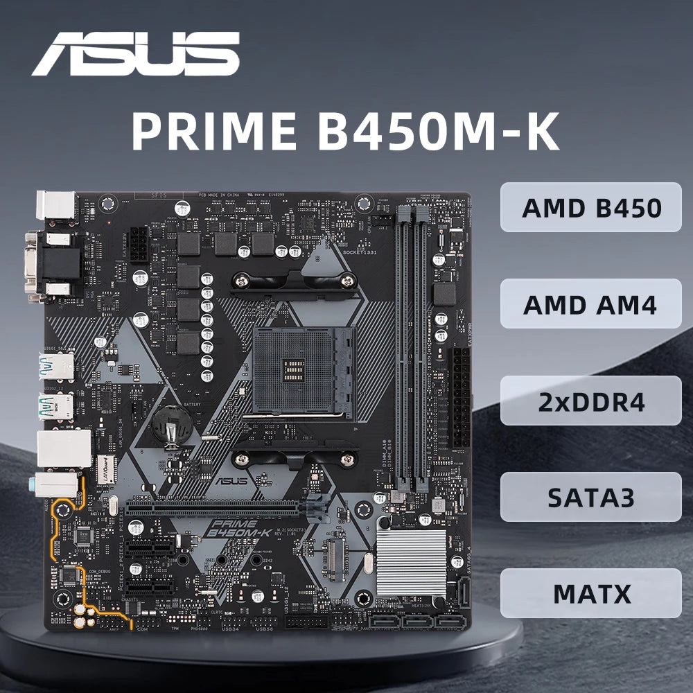 ASUS PRIME B450M-K Motherboard AMD AM4 Support R5 5600G 3600X 5600 5700X 5700x3D 5800X3D CPU DDR4 M.2 PCIe 3.0 mATX Mainboard