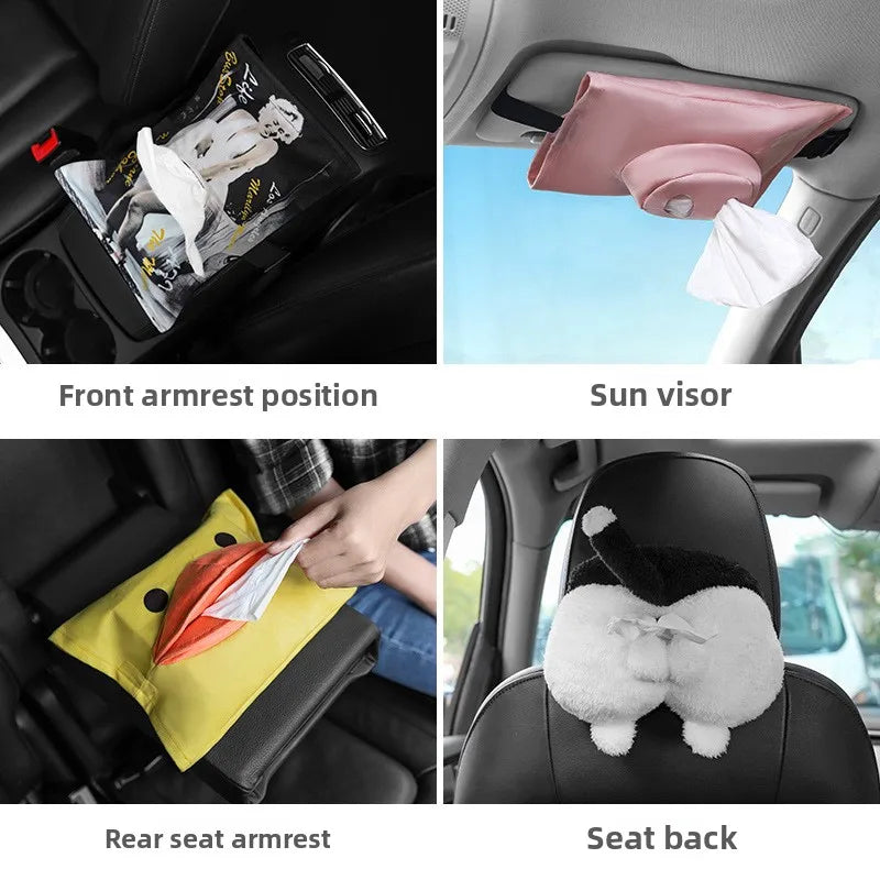 Creative Car Tissue Box, Corgi Cartoon Car Tissue Cover, Multi-Functional Car Armrest Box, Seat Back Tissue