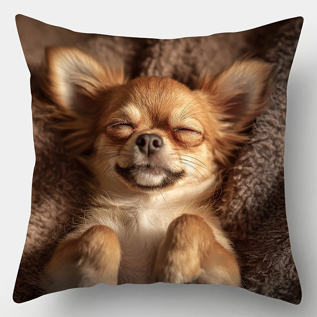 4PCS Chihuahua Pillow Covers: Dogs in Different Moods, Cute for Party, Home, Car (No Insert)