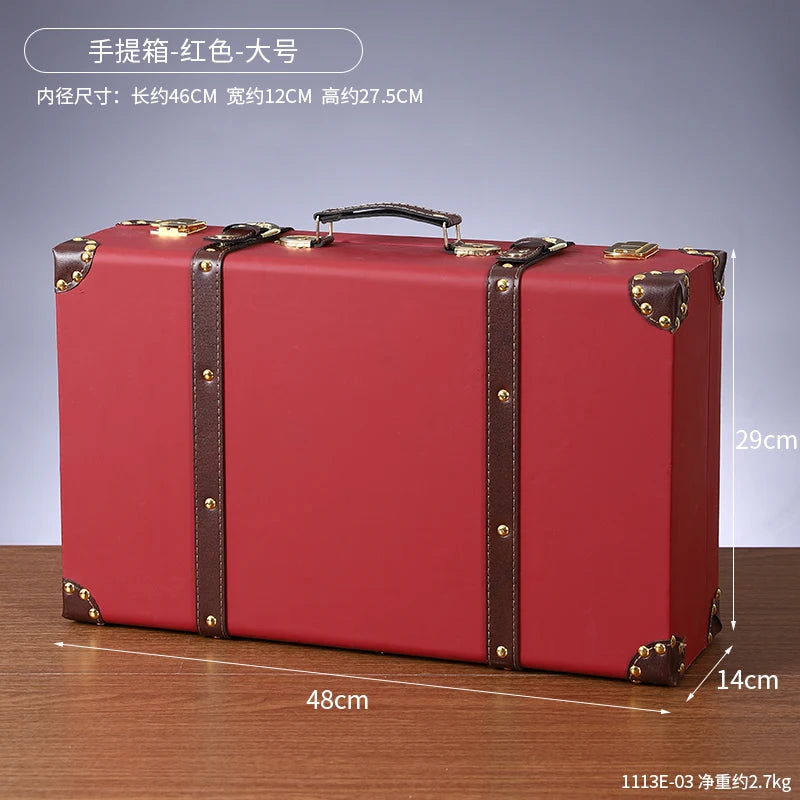 Customized Luxury Vintage Trunk Suitcase Red Travel Leather Luggage Valises Fashion Large Capacity Clothes Storage Prop Box