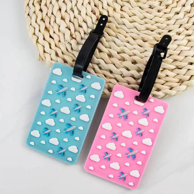 New Cloud Airplane Print PVC Luggage Tags Id Name Suitcase Tag Cute Luggage Tag Luggage Identification Label Travel Accessories