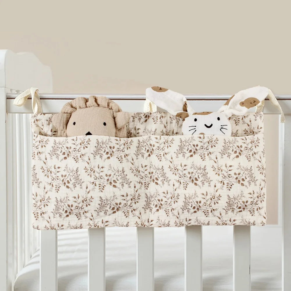 Space Saving Cotton Crib Storage Bag Large Capacity Dual-pocket Diaper Storage Bag Portable Stuff Organizer Stroller