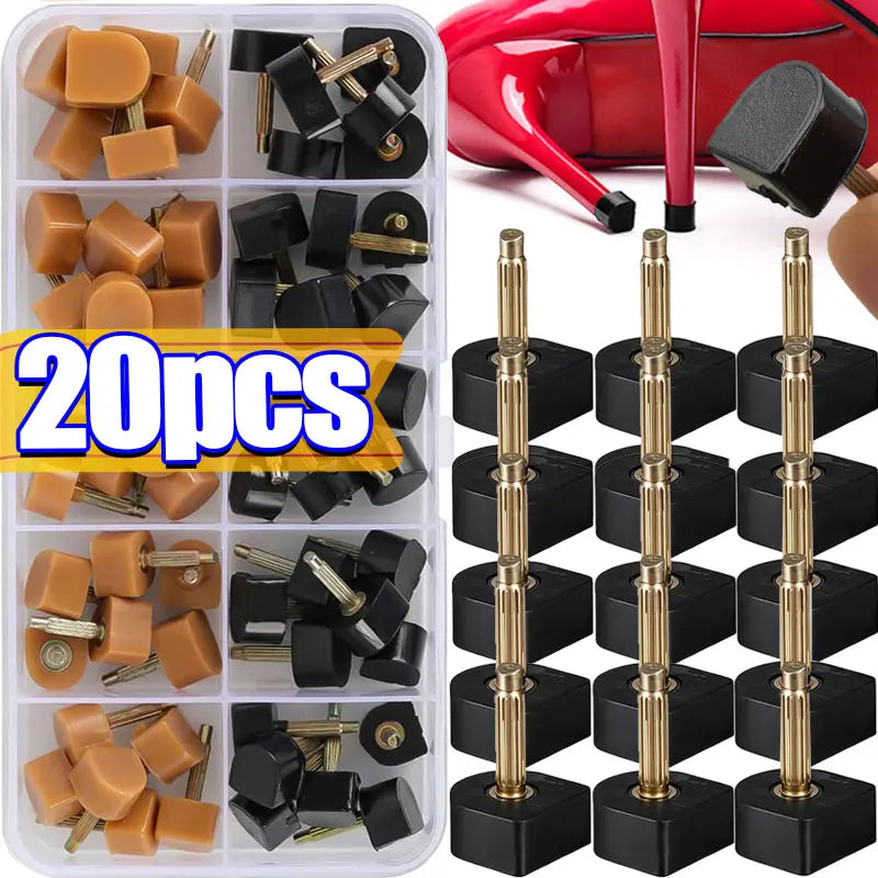 20pcs New High Heel Repair Tips Pins For Women Black Shoes High Heel Tips Taps Dowel Lifts Replacement Heel Stoppers Protectors