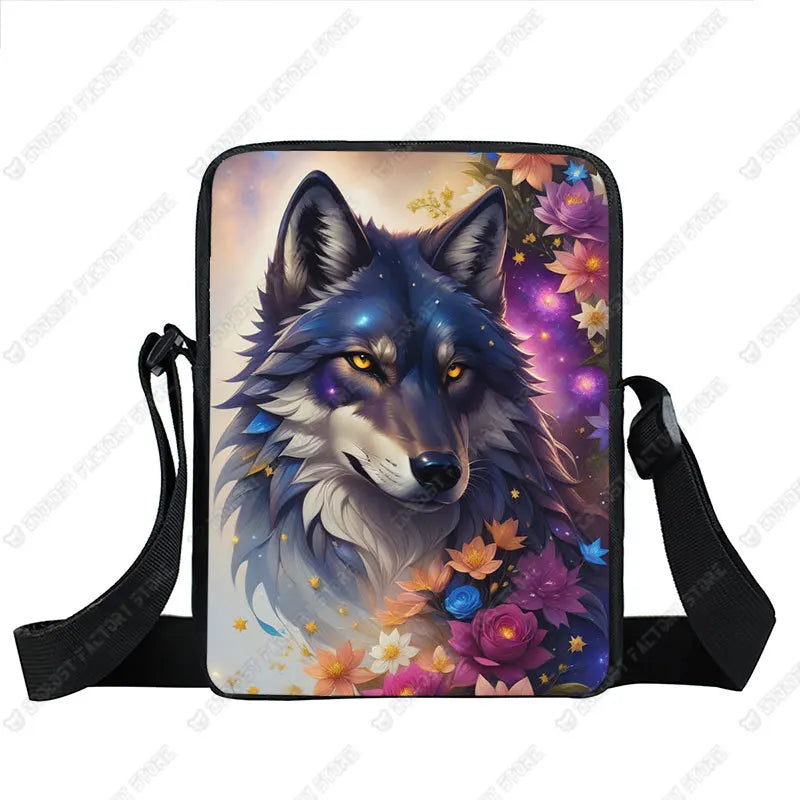 Howling Wolf Pattern Crossbody Bags Wolf Under The Moonlight Women Handbag Shoulder Bags Messenger Bag Key Phone Holder Book Bag