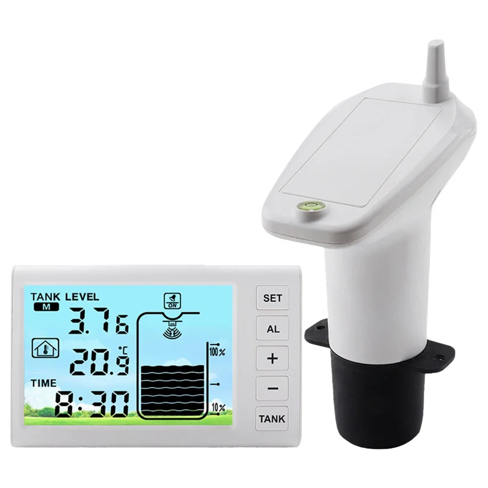 Ultrasonic Water Tank Liquid Level Meter Temperature Sensor Time Display W/ Alarm Ultrasonic Water Tank Liquid Depth Level Meter