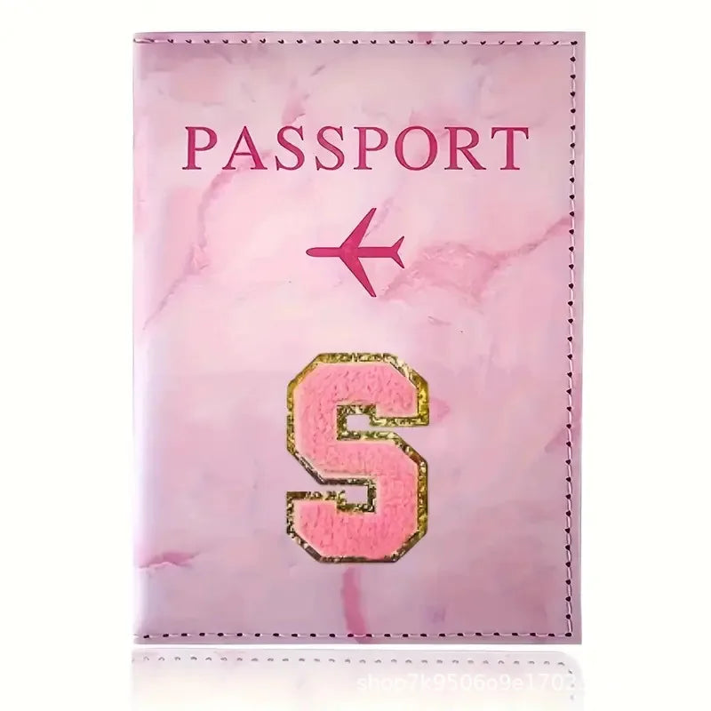 Pink PU Leather Passport Holder with Embroidery Label, Ticket & ID Credit Card Holder Cover, Travel Accessories