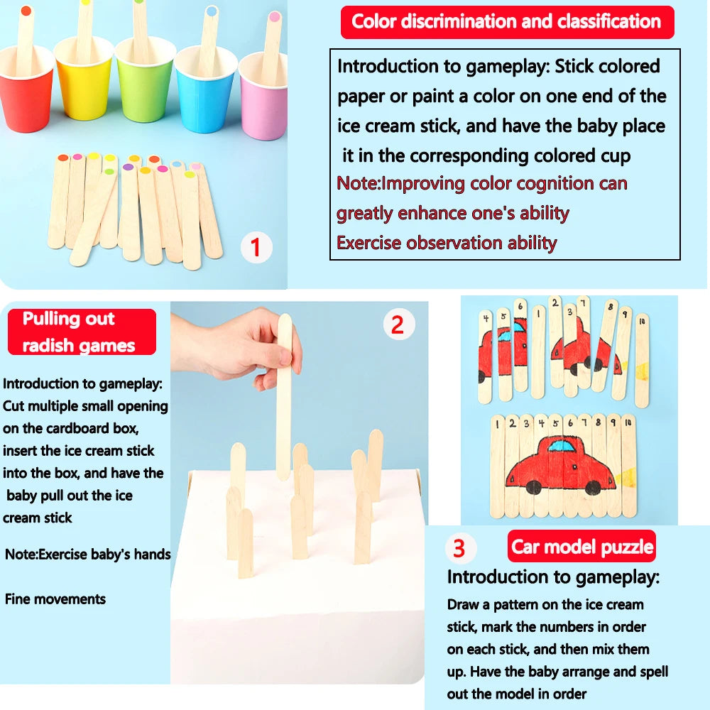 50/100/500Pcs Ice Cream Popsicle Sticks Natural Wooden Sticks Ice Cream Spoon Hand Crafts Art Ice Cream Lolly Kitchen Cake Tools