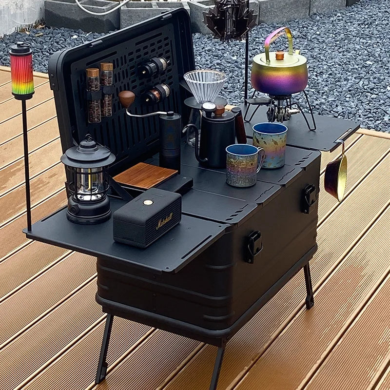 DOTWISE 50L Camping Storage Box Set Aluminum Alloy Camping Coffee Box Trunk Expandable IGT Box Modular Combo