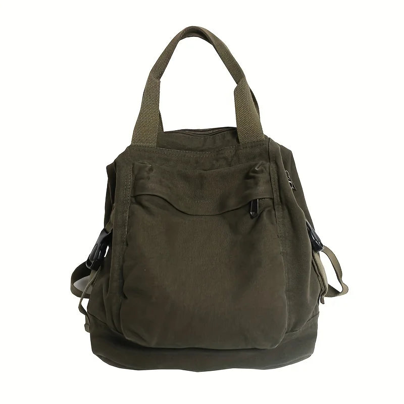 Solid Color Retro Backpack for Women, Japanese Style Simple Large Capacity Backpacks for Middle and High School Students